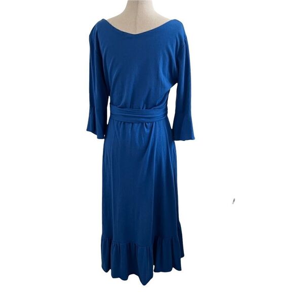 Soft Surroundings Stretchy Blue Ruffled Midi Dress w/ Waist Tie Belt MP - Picture 6 of 9